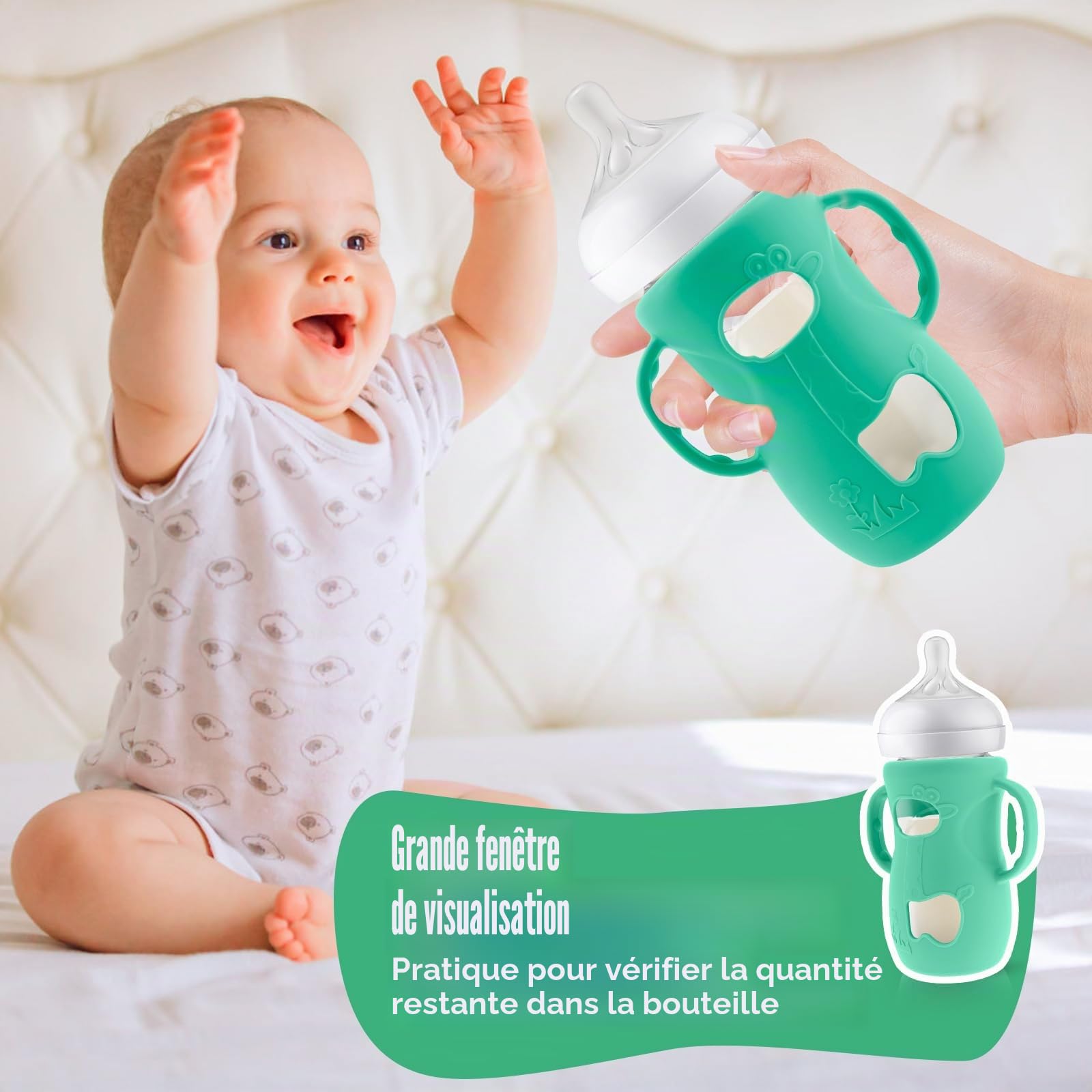 Lot de 5 poignées de biberon, en silicone, pour biberons Avent Natural en verre, sans BPA, accessoires, diamètre extérieur, compatible avec les biberons