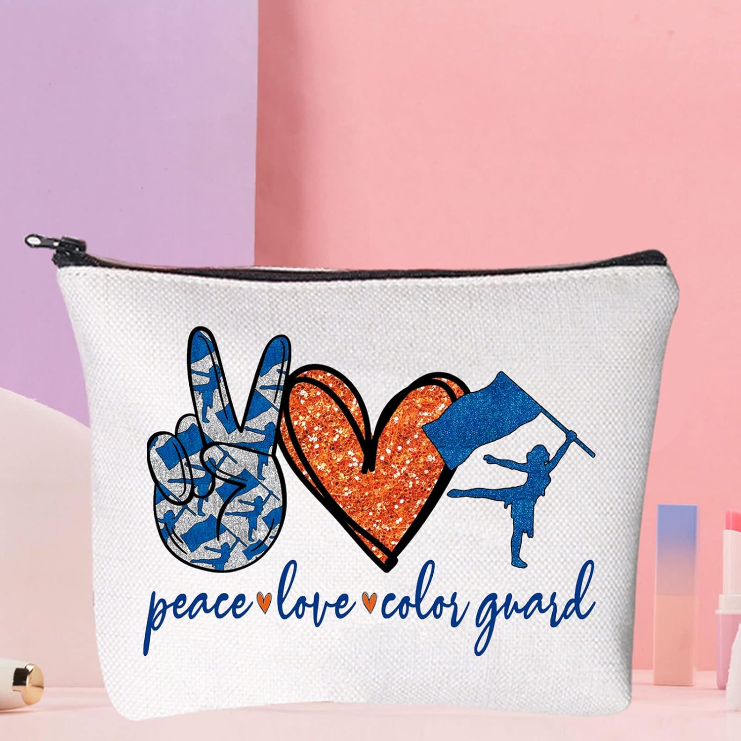 WZMPA Color Guard Cosmetic Small Makeup Bag, Peace Love Color Guard Inspired Gift Zipper Pouch For Women Girls - Image 5