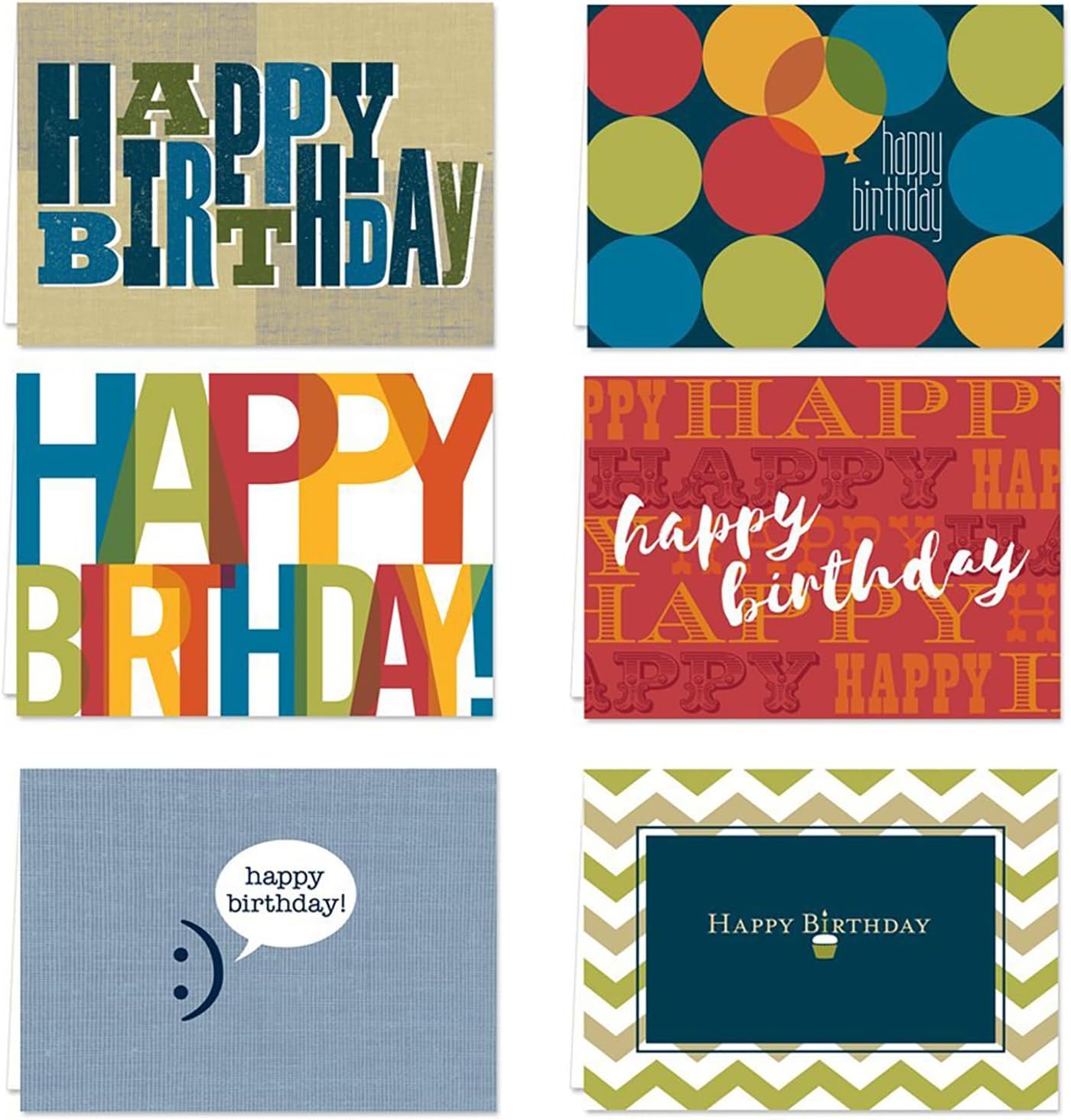 Canopy Street Snappy Birthday Cards / 36 Note Cards And Envelopes / 6 Colorful Birthday Designs / 4 5/8" x 6 1/4" Birthday Greeting Cards With Blank Inside