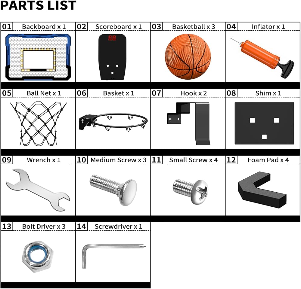 QDRAGON Mini Basketball Hoop with Scoreboard/LED Light, Glow in The Dark Over The Door Basketball Hoop Indoor, Toy Gifts for Kids/Adults/Boys/Girls