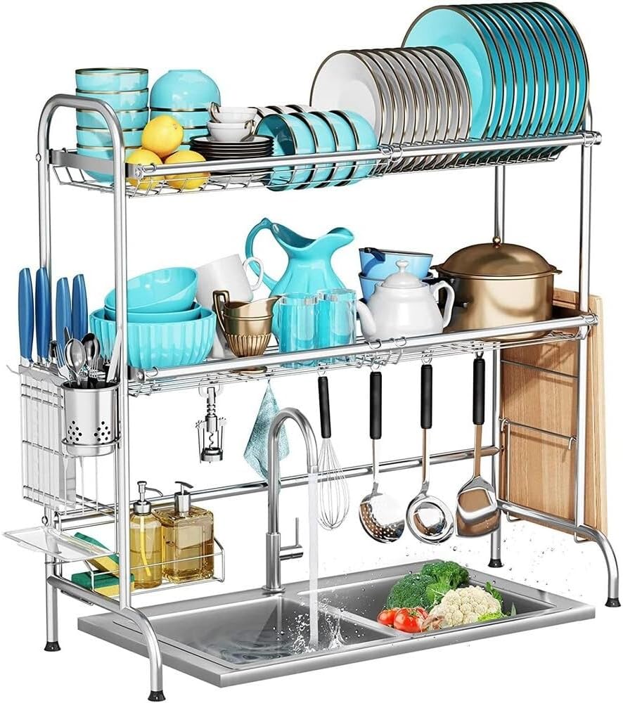 Rhomba Over Sink Dish Drying Rack Stainless Steel Kitchen Cutlery Dish Drainer Holder