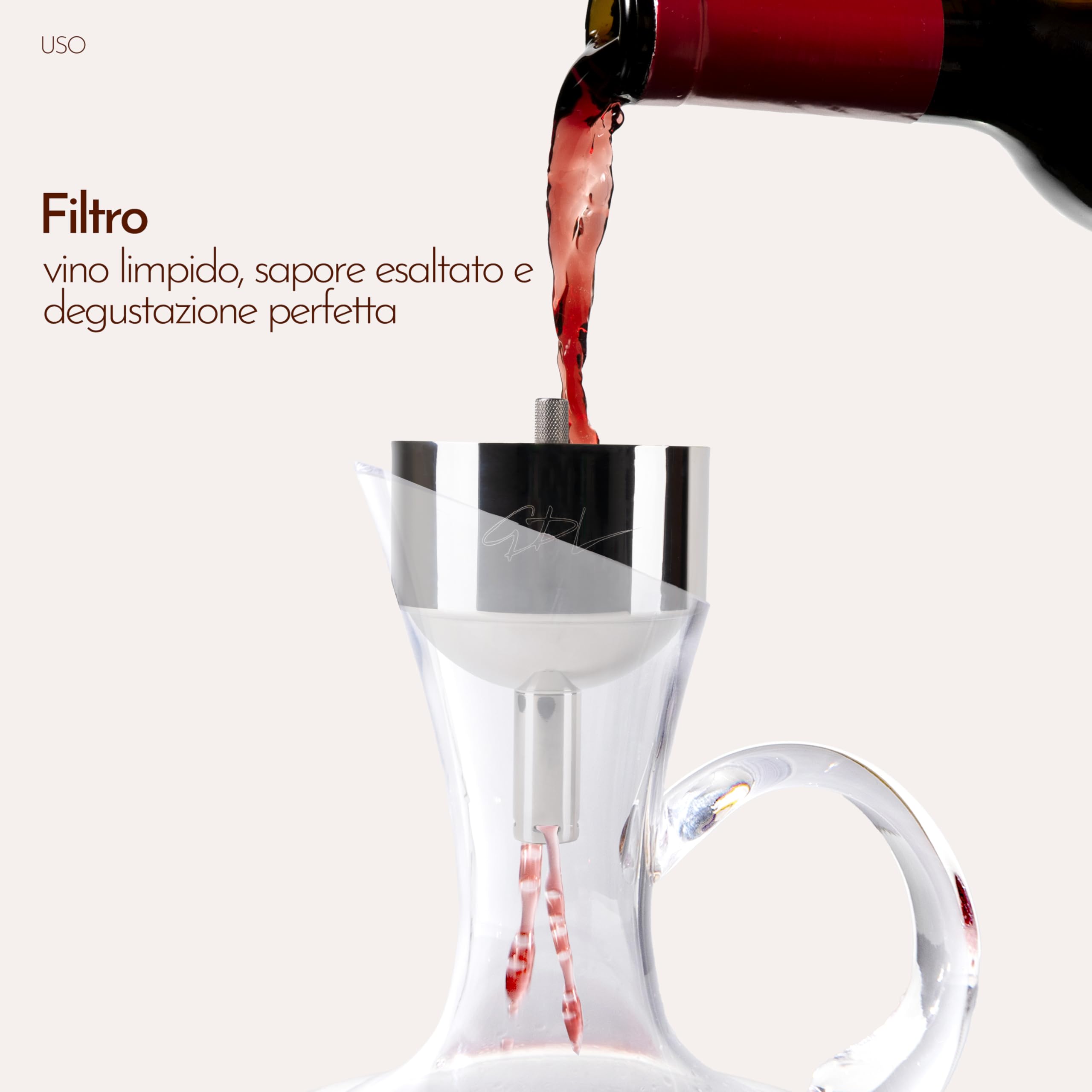 Imbuto Decanter Vino con Filtro Inox – Imbuto per Vino con Filtro Anti Sedimenti, Decantazione Vino, Accessorio per Vino
