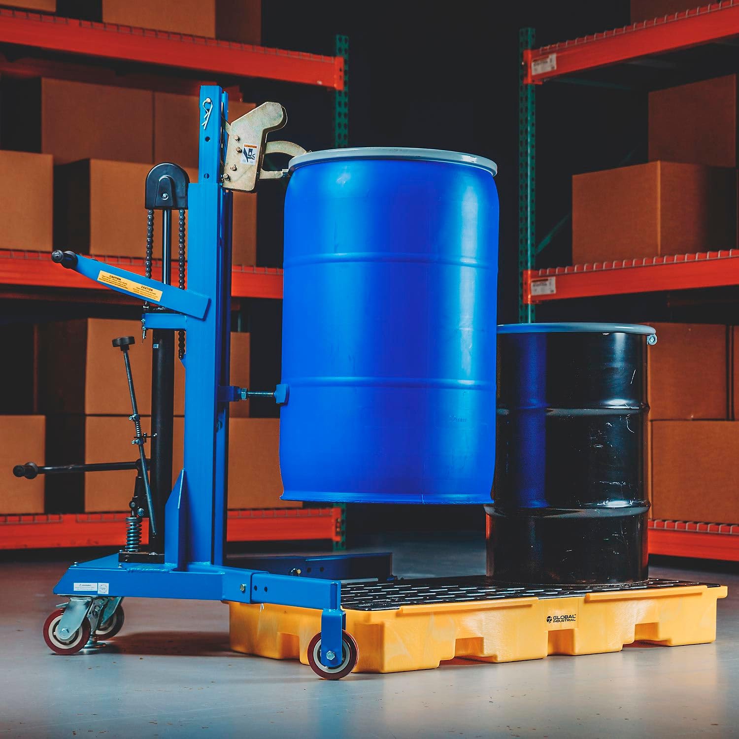 Global Industrial Low Profile Spill Containment Modular Platform, 2 Drum Capacity, 30 Gallon Liquid Capacity, 5000 Lbs Weight Capacity, 51.5"W x 26.25"D x 6.5"H, Yellow