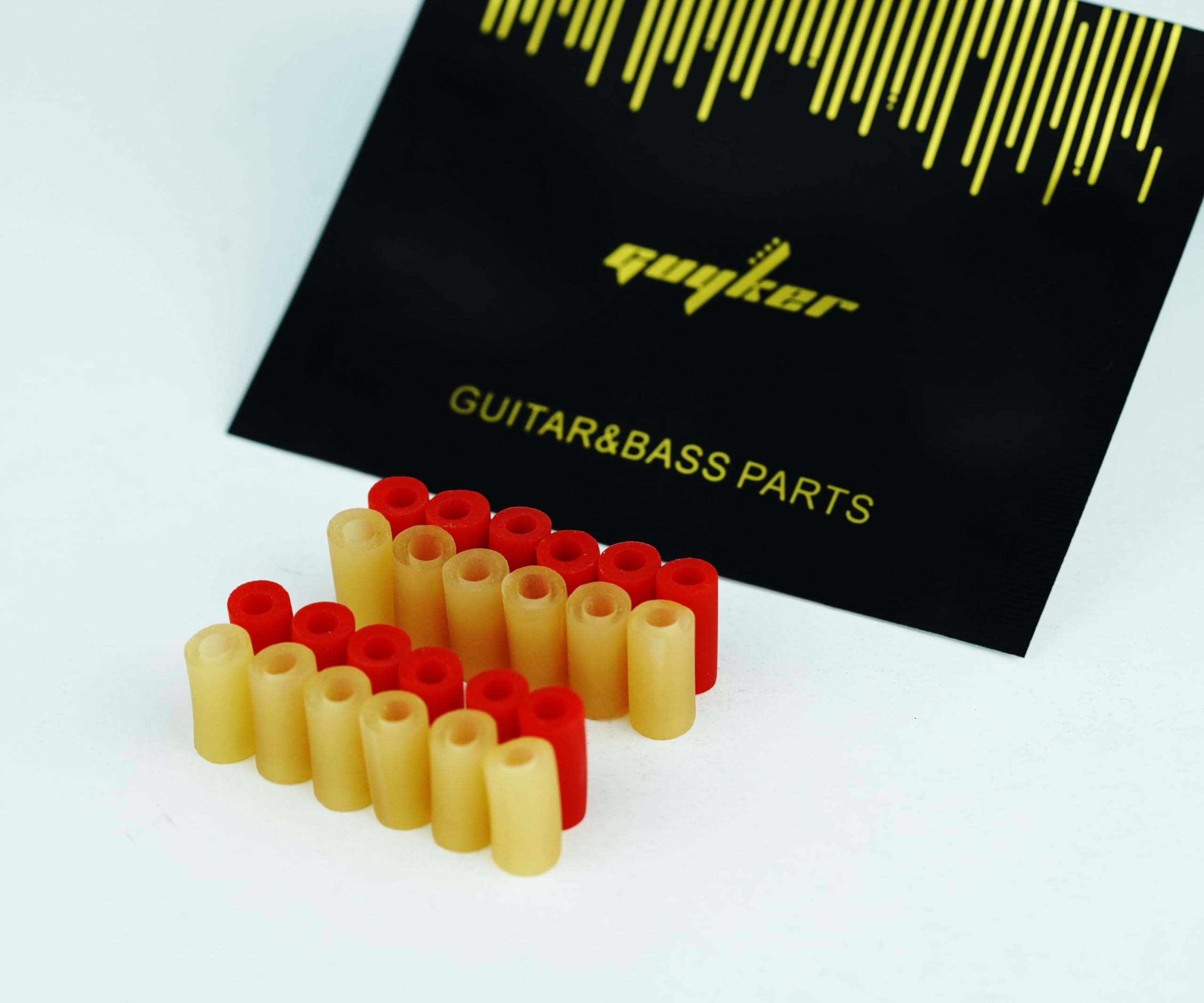 Guyker Guitar Pickup Mounting Rubber Tubing, 3mm Inner Dia. Natural Rubber Tubes Guitar Accessories for Electric Guitar Mounting or Height Adjustment (Red+Yellow, Set of 24)