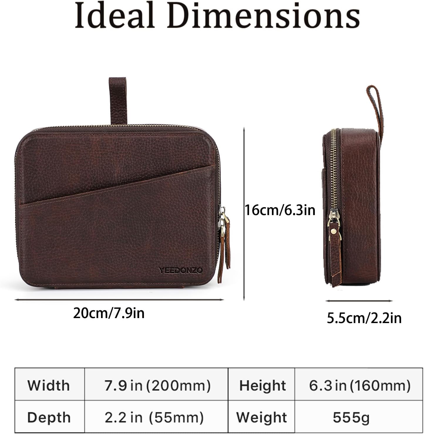 Leather Watch Band Case, Full Grain Leather Watch Straps Case 6 Slot with 3 extra space, Smooth Dual Zipper Design, Handmade, Portable Organizer for Watch Straps