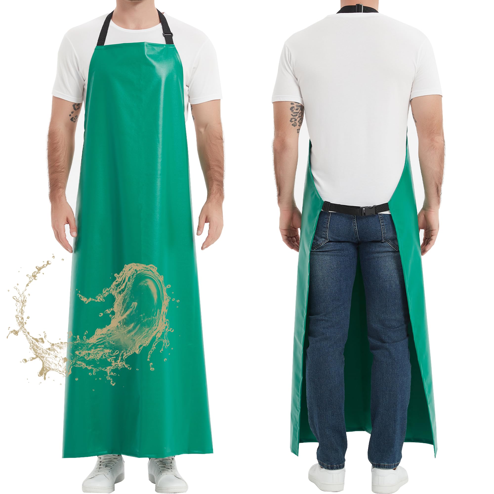 FunChaos Thicker Rubber Apron, Extra Long Adjustable Apron, Heavy Duty Oil&Chemical Resistant Waterproof Work Aprons