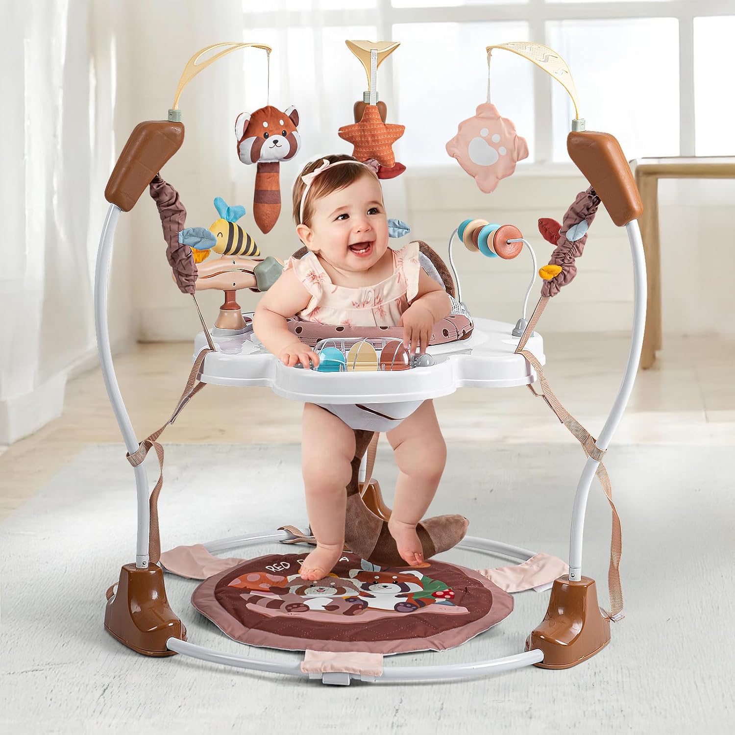 Baby Activity Center, Baby Jumper Activity Center with Music, Interactive Toys, 360° Rotating Seat, 3 Adjustable Heights, Infant Activity Jumper for 6+ Months (Red Panda)
