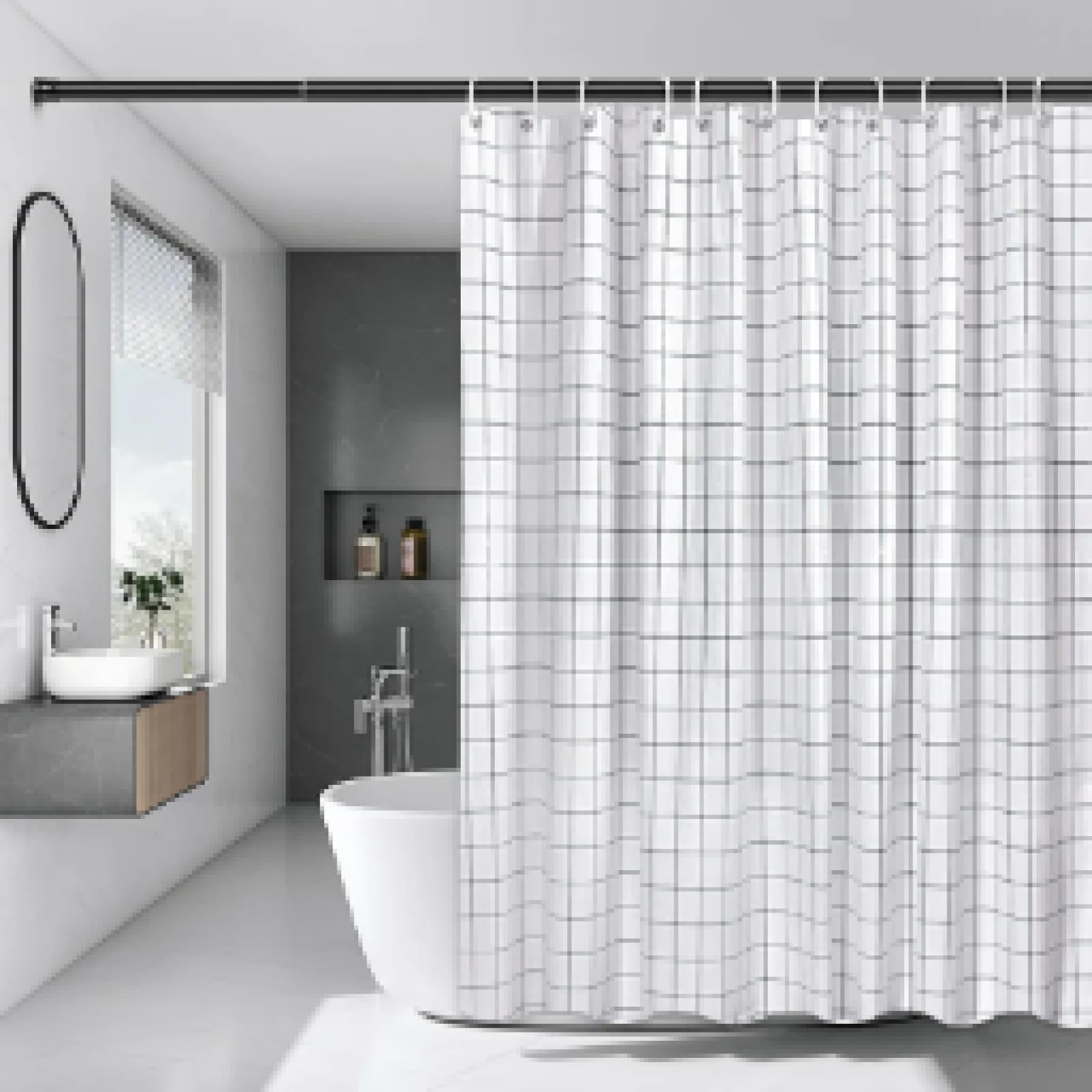 Rideau de douche imperméable 92x182cm avec crochets pour décoration de salle de bain moderne
