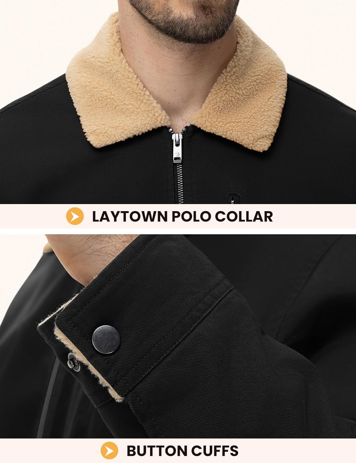 Rdruko Men's Winter Sherpa Jacket Thick Fleece Lined Cotton Full Zip Warm Coat Trucker Work,Black, 2XL - Image 6