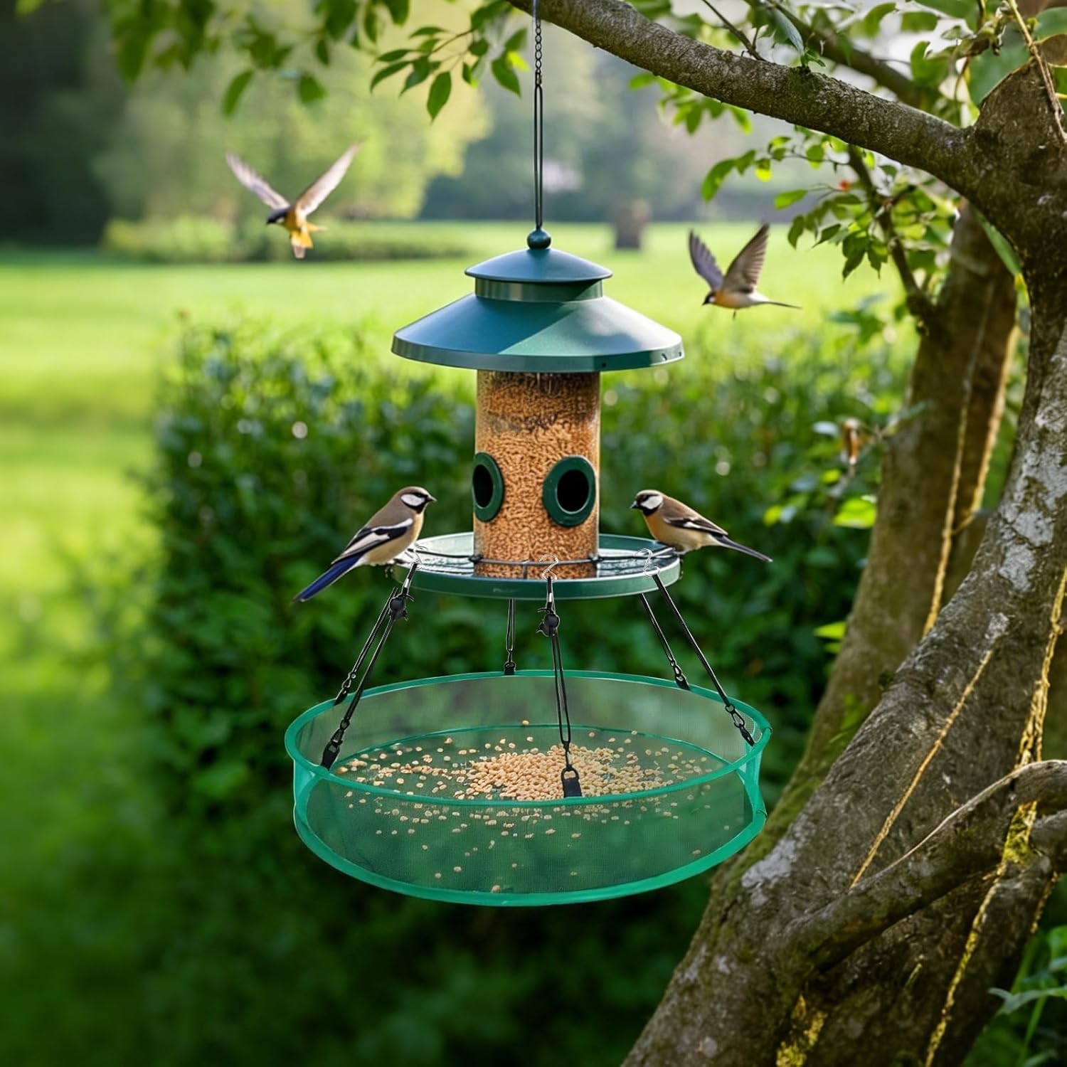 3PCS Bird Seed Catcher Tray 24 Inch Bird Seed Catcher Hanging Hoop Platform for Bird Feeders Includes S-Hooks, Adjustable Ropes & Portable Storage Pouch