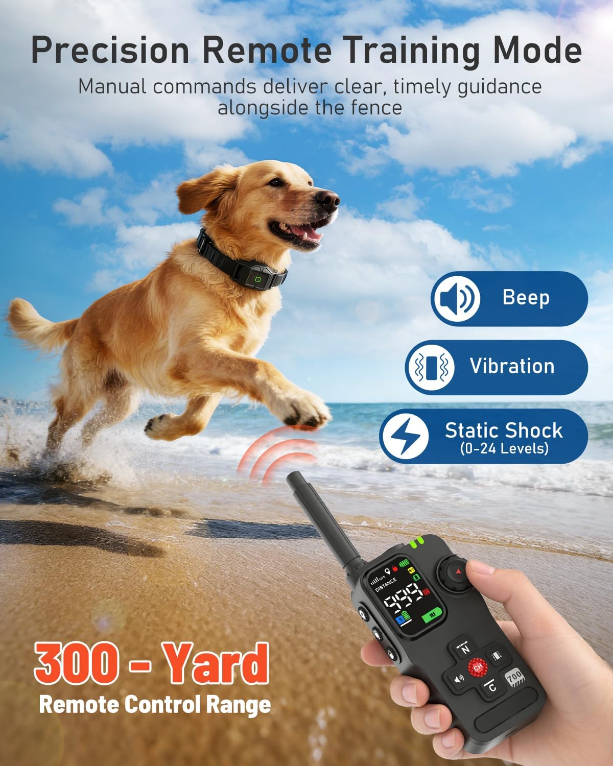 GPS Wireless Dog Fence with Remote, IPX7 Waterproof Electric Collar Fence, Perimeter Containment System, 25–999 Yards Radius, Beep, Vibration & Shock Correction, for Dogs 16+ lbs