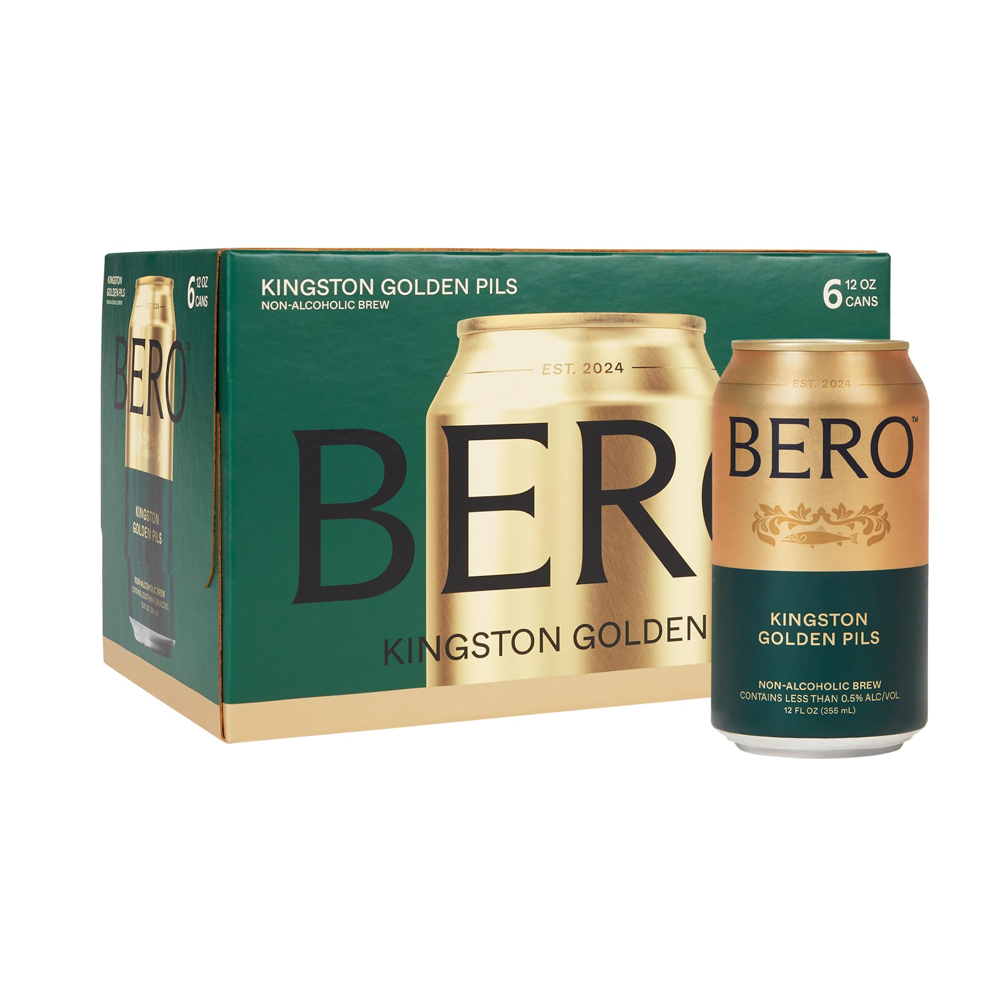 Kingston Golden Pils Non-Alcoholic Beer, 6-Pack Craft Lager-Style Brew by Tom Holland, Premium NA Beer with Golden Taste, Alcohol Alternative for Any Occasion