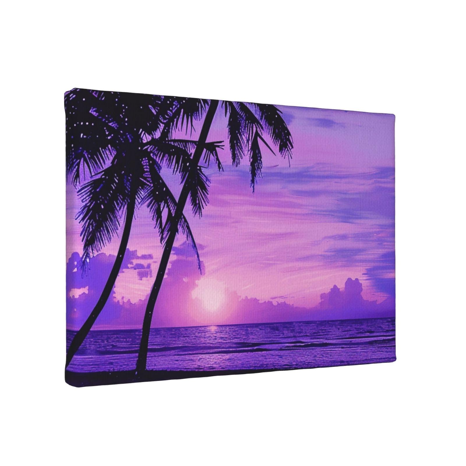 YKLJG Palm Tree Beach Sunset Printed Wall Art Canvas Painting 30x20 CM Wooden Framed Picture Painting Artwork Prints for Bedroom Kitchen Home Office Decor
