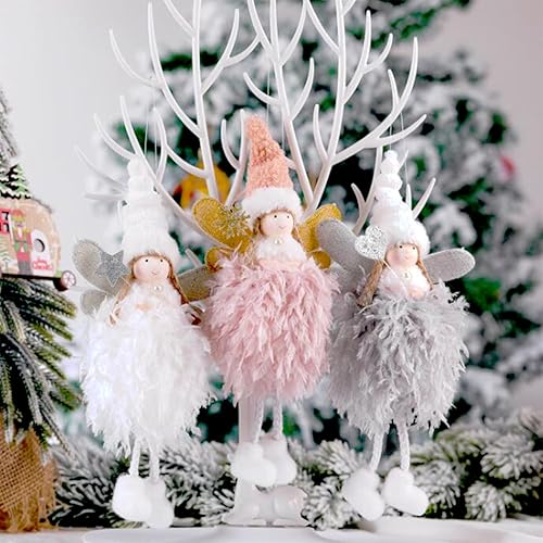 FZBNSRKO 3 adornos de ángel de Navidad para árbol, adornos de muñeca de felpa para muñecas de Navidad, decoración colgante, colgante de muñeca de