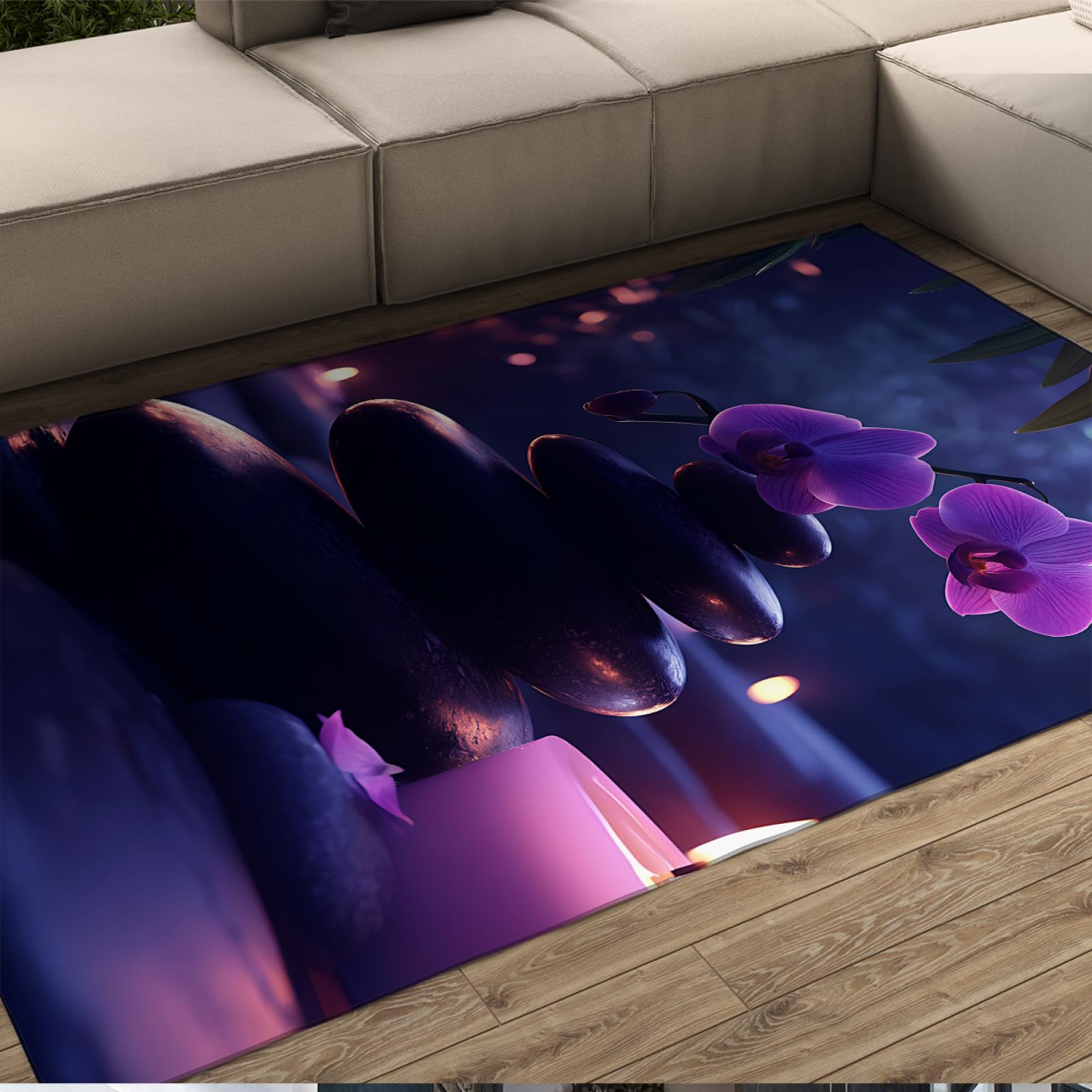 Tapis antidérapants mince et lavable motif orchidée bougie 180x240cm