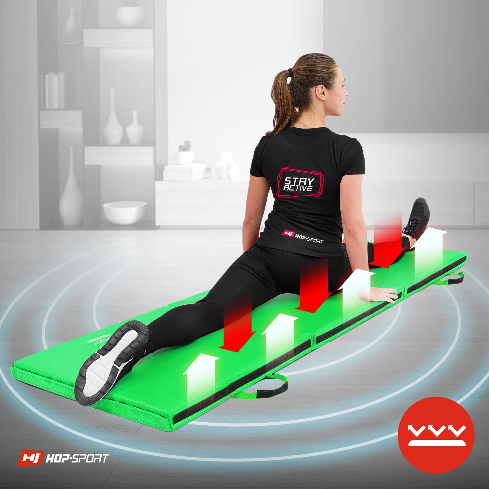 Hop-Sport składana mata gimnastyczna – miękka mata podłogowa do domu 180 x 60 x 5 cm – mata do fitnessu, mata gimnastyczna z uchwytami do noszenia i zapięciem na rzepy, grubość 4 cm/5 cm