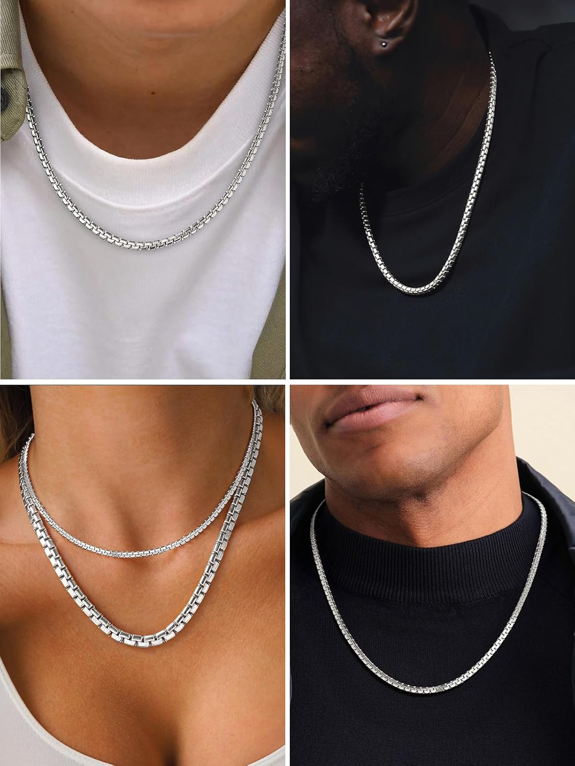 U7 Flat Box Chain Necklace for Men, Silver/Black/Gold Plated Stainless Steel Cuban Link Chain Necklaces for Mens Womens, 2/4/6/8mm Width, 14-30 Inches Length, Durable Hip Hop Jewelry with Box Packed - Image 6