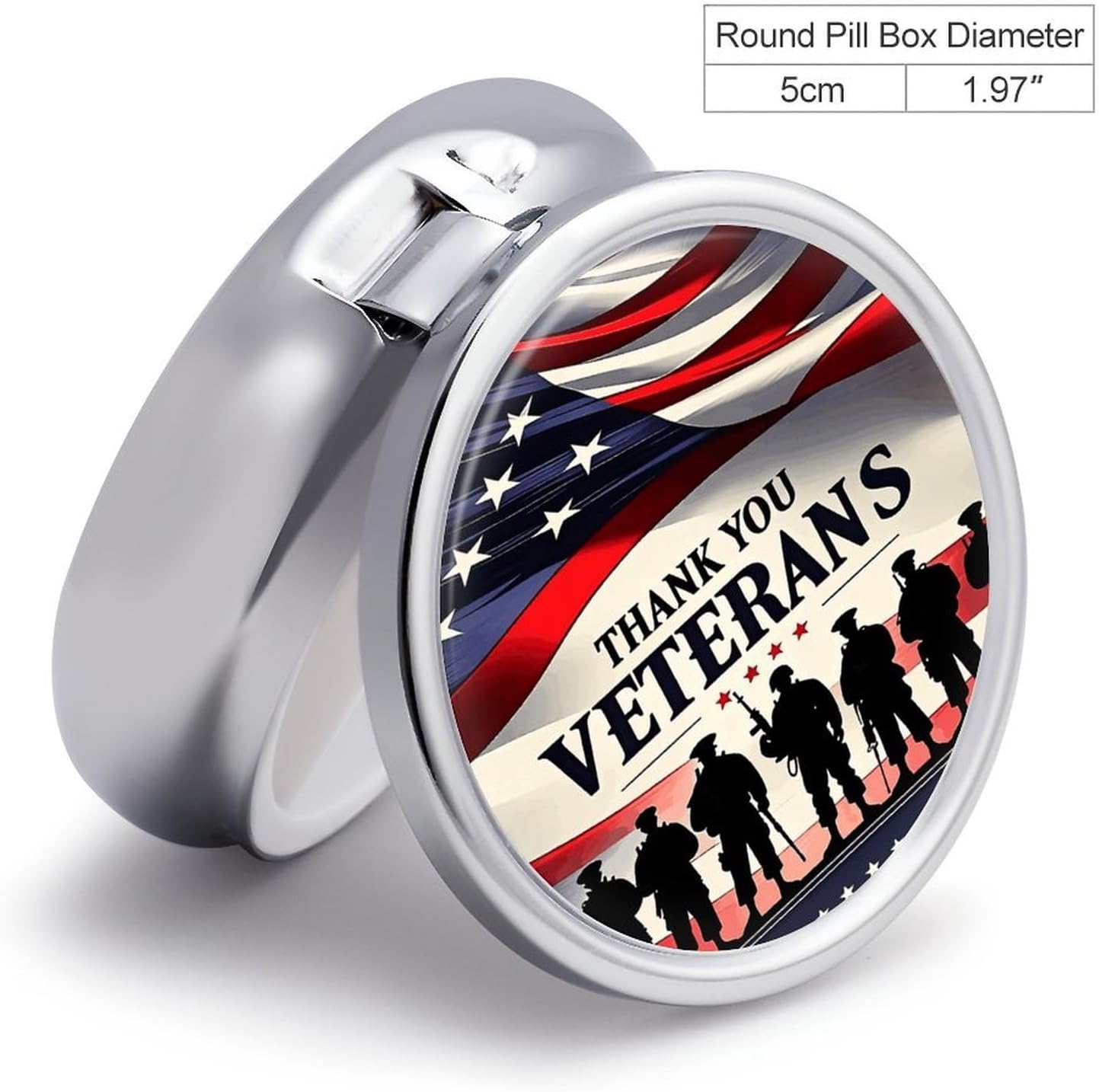 American Flag Round Pill Box with 3 Compartments & Mirror image 2