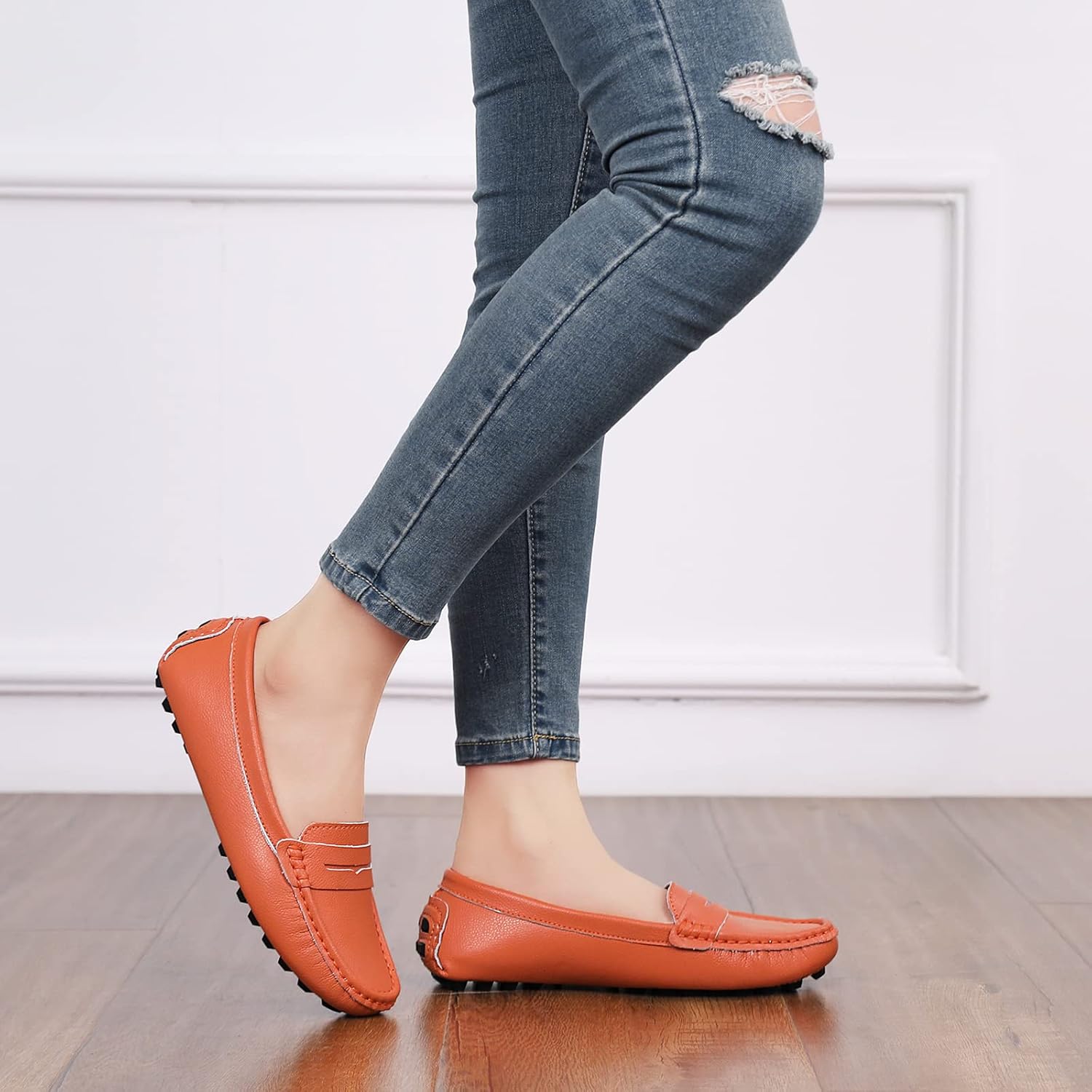 BEAUSEEN Women's Genuine Leather Penny Loafers Classic Driving Moccasins Casual Slip On Comfort Women Loafer Shoes - Image 2