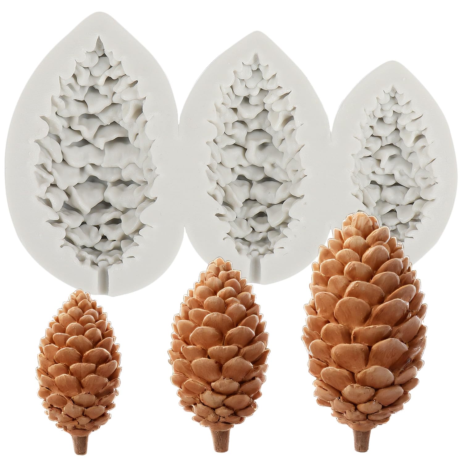 MINFEIDMS Pinecone Cake Fondant Mould Pine Cone Silicone Chocolate Candy Mould for Cake Decorating Cupcake Topper Gum Paste Polymer Clay