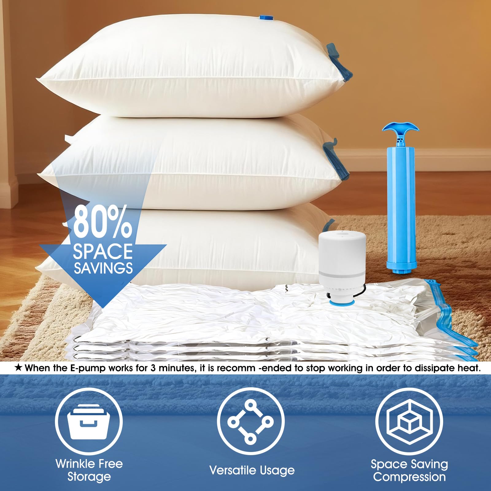 AROIC Set di 50 sacchetti sottovuoto salvaspazio per vestiti, coperte, conservazione stagionale con pompa elettrica, sacchetti sottovuoto per bagagli, accessori da viaggio e organizzazione della casa