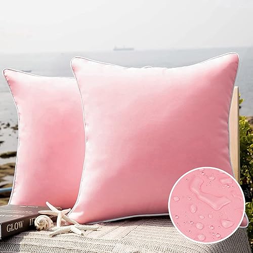 Vista 28 de Phantoscope Paquete de 2 fundas de almohada decorativas para exteriores, impermeables, sólidas, decorativas, cuadradas, para exteriores, patio, Café