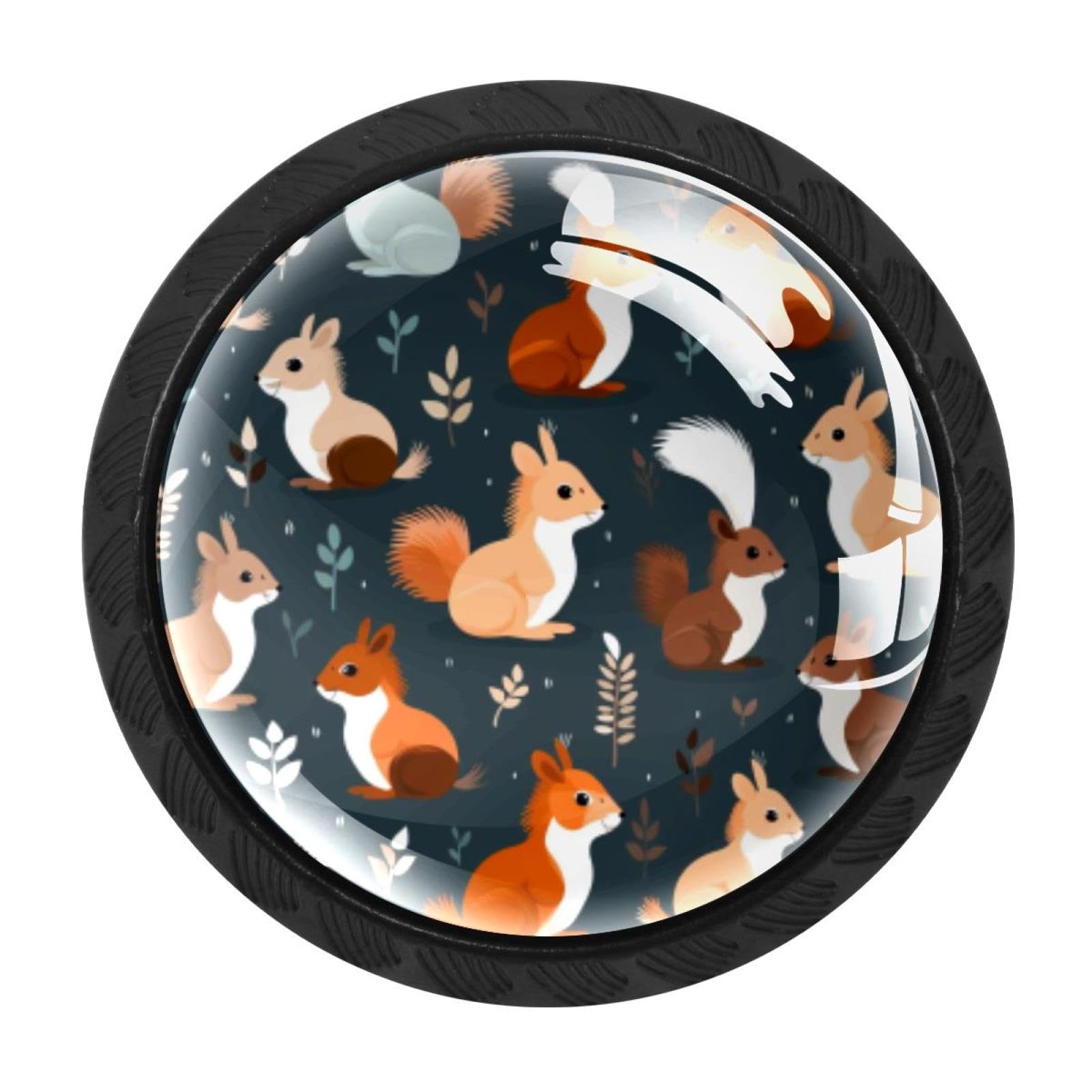 Chenzzzz Multicolored 08 4 Pack Drawer Knobs, Black Handle Dresser Drawer Pulls, Round Decoration Cabinet Hardware Pulls With Screws For Kitchen Cupboard Wardrobe, Squirrel