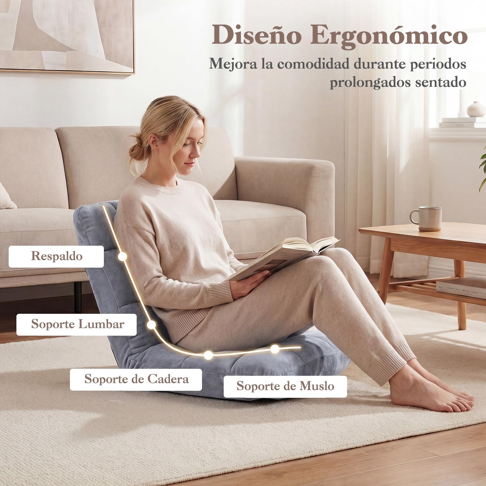 COSTWAY Sofá Suelo Plegable con Respaldo Ajustable en 14 Posiciones (Gris)