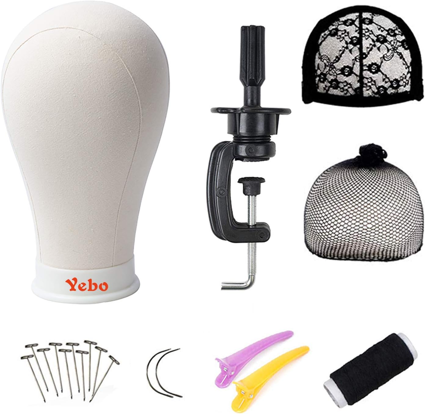 YEBO 22 Inch Polyurethane Canvas Block Head Wig Display Stying Mannequin Head With Stand for Making Wigs