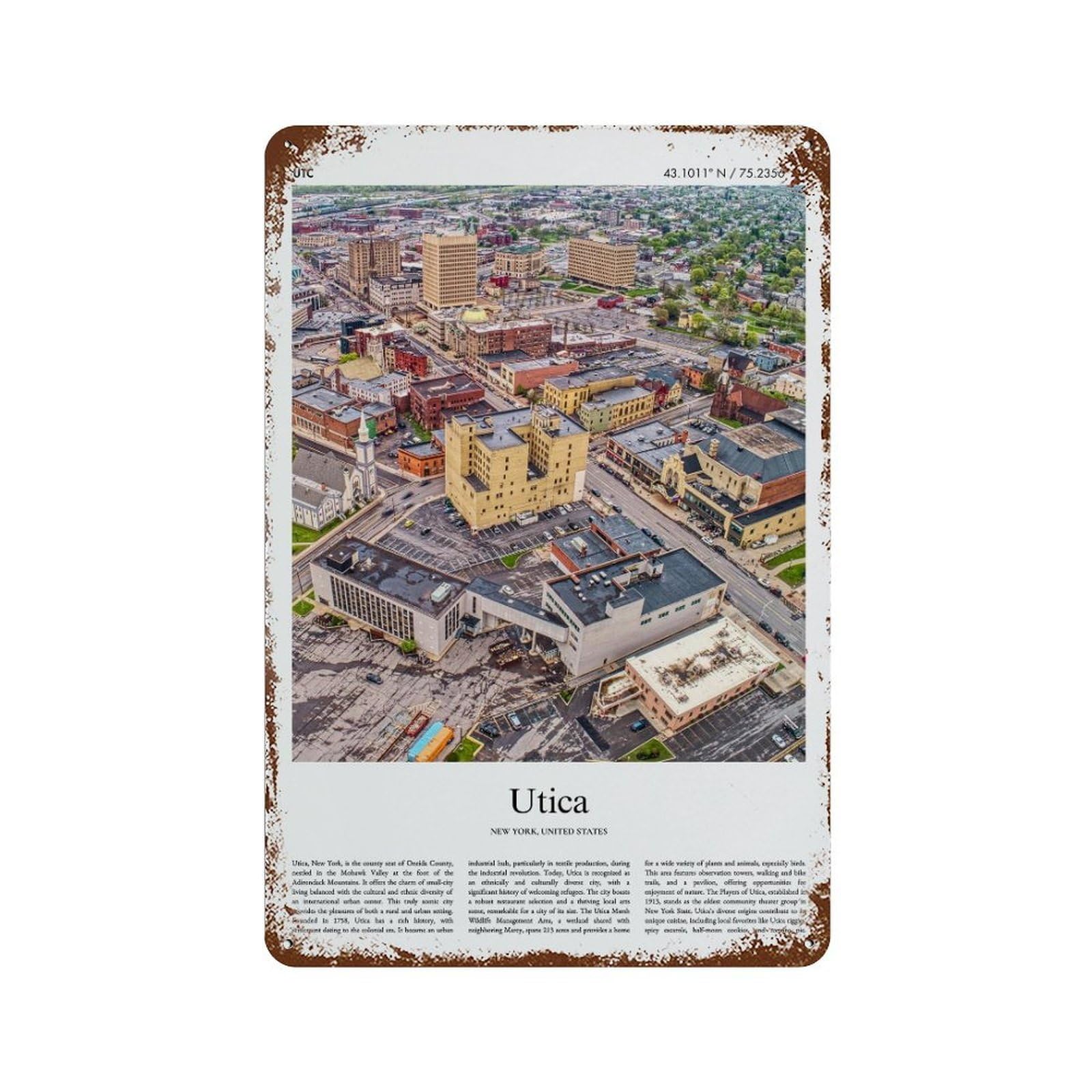 xiaoxiaoshen Utica New York, United States, USA City Scenery Wall Decor Art Metal Tin Poster Modern Home Decor Art Home Bar Shop Decorations Vintage Sign 30x20cm