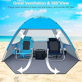 Gorich Beach Shade Tent for 4-5 Person with UPF 50+ UV Protection, Portable Sun Shelter Canopy, Lightweight & Easy Setup Cabana, Blue