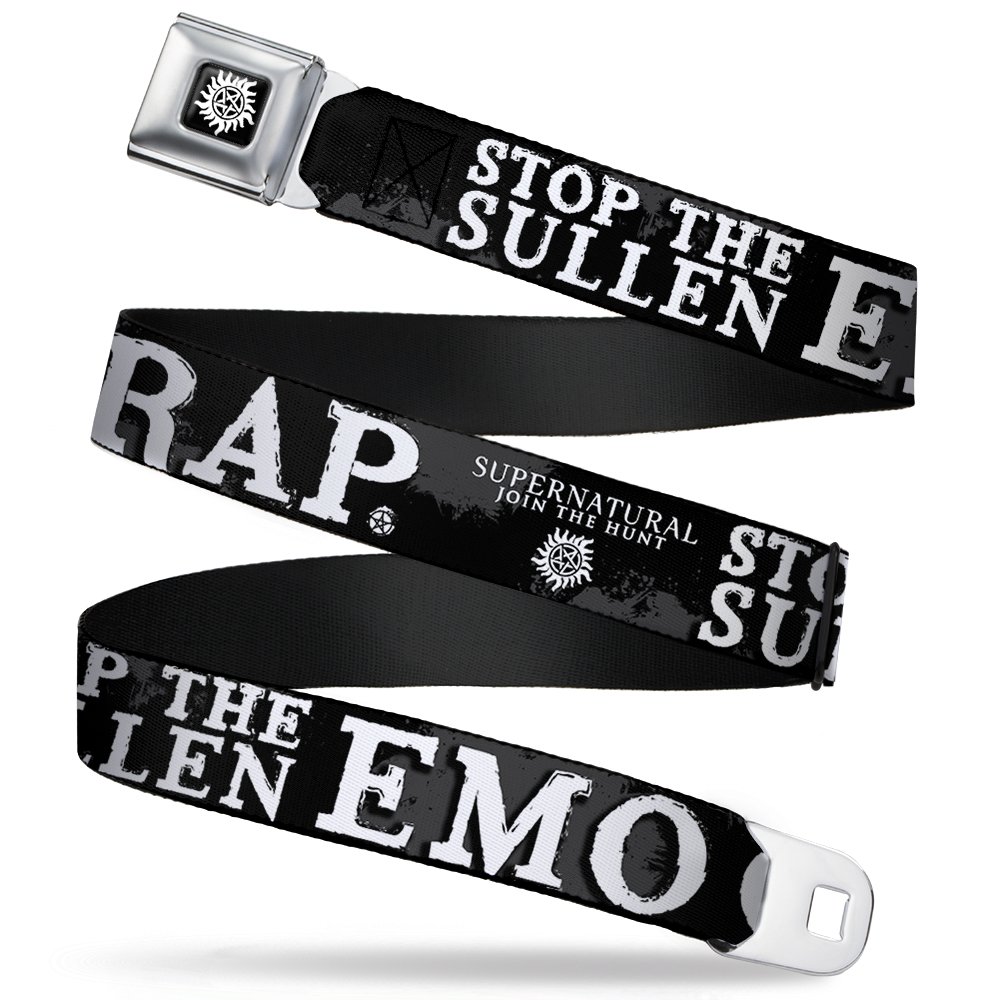Buckle-DownSeatbelt Belt - SUPERNATURAL STOP THE SULLEN EMO CRAP Black/Gray/White - 1.5" Wide - 24-38 Inches in Length