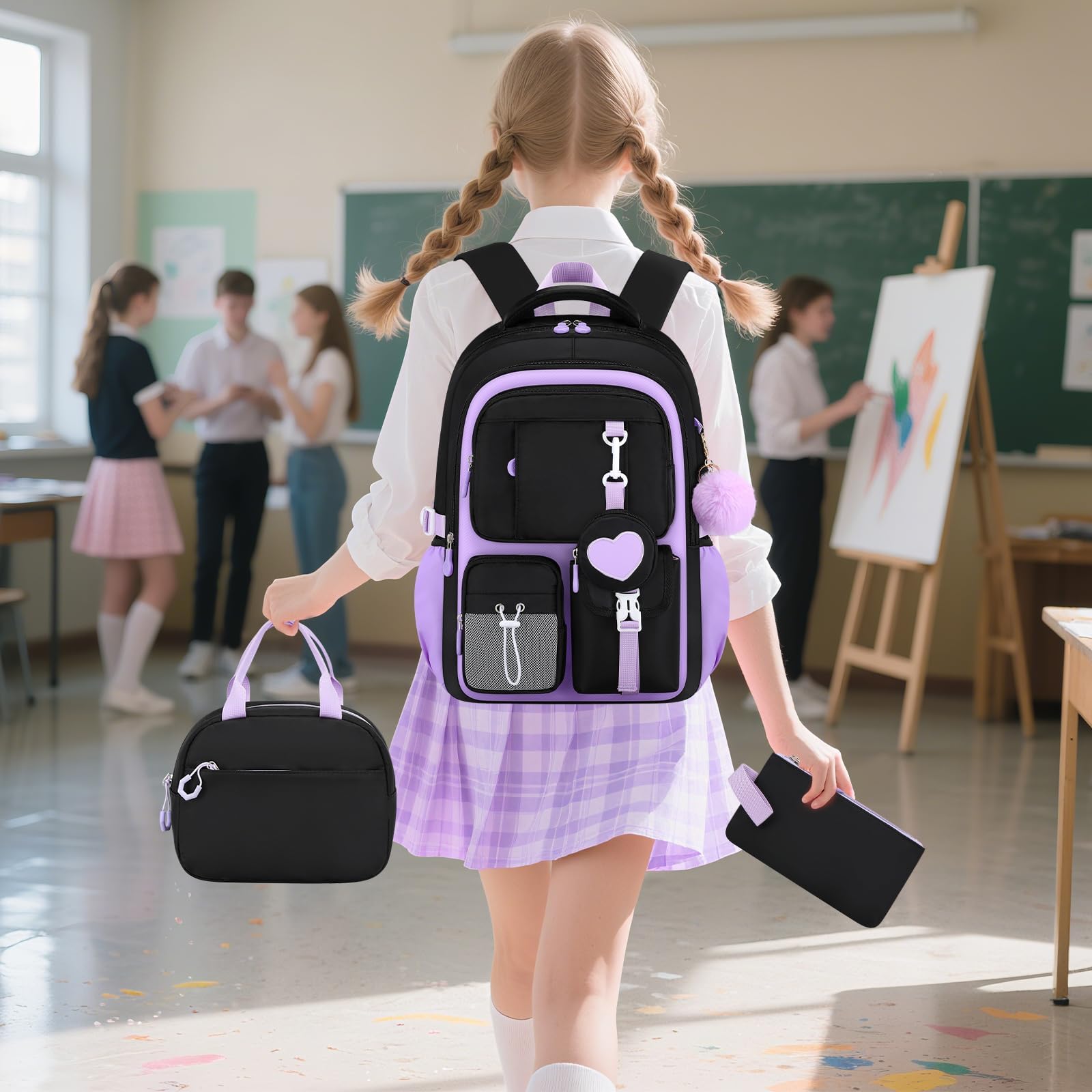 Amythe Set 4 Pezzi Zaino Ragazza 3a-7a Elementare Scuola Viaggio