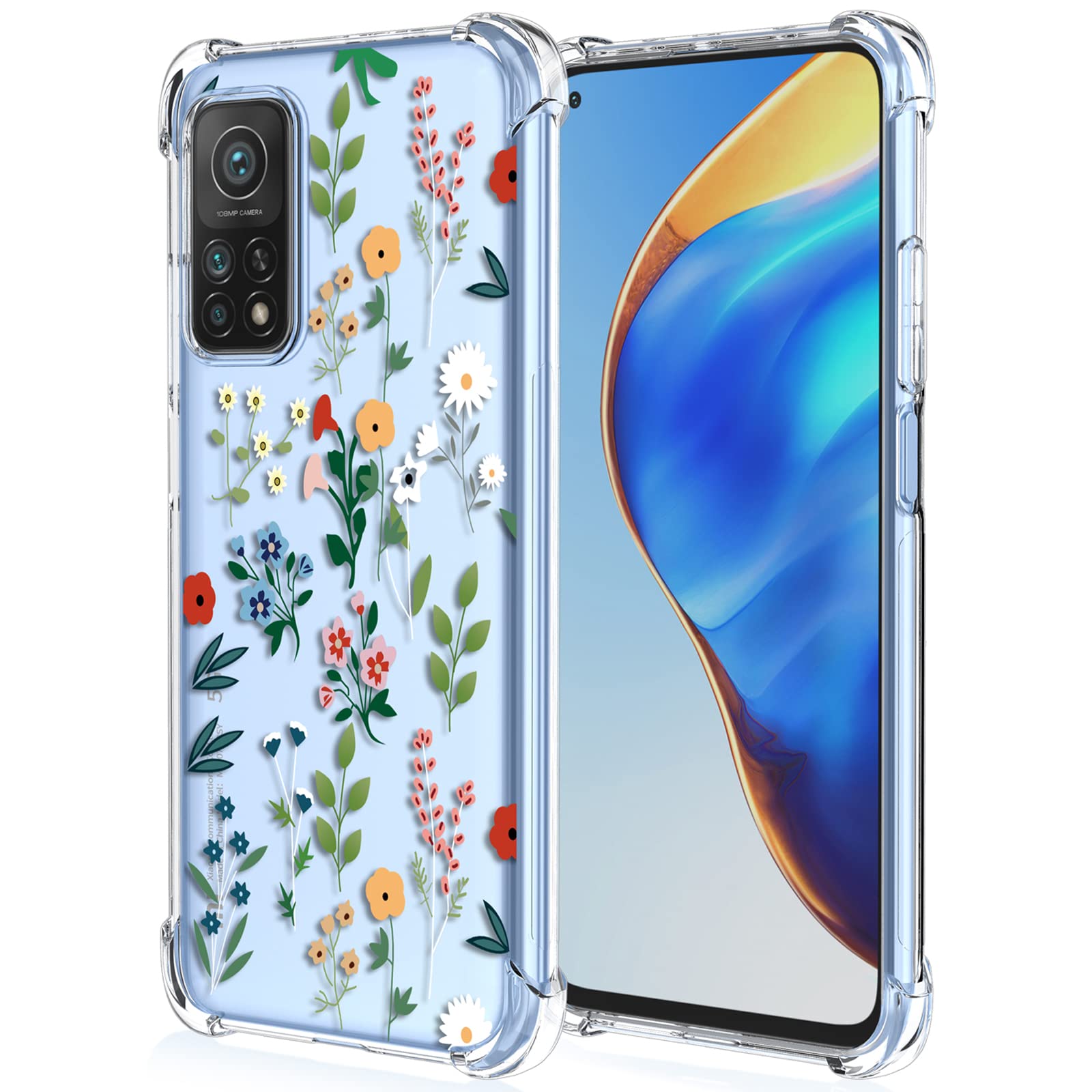 XINYEXIN Cover Floreale Per Xiaomi Mi 10T / Mi 10T Pro 5G - Custodia Trasparente Con Motivo Verde Pianta, TPU Antiurto