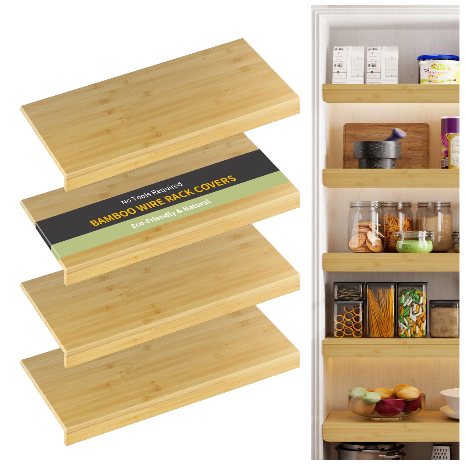 ClimbHope ClimbHope Wire Shelf Covers, Bamboo Wire Rack Covers for Pantry, Closet，Kitchen (4pcs, 40" W x 16" D, Natural)