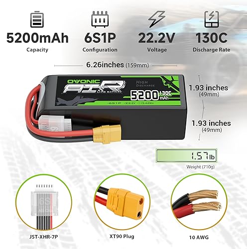 Miniatura 2 de OVONIC 6S LiPo Batería 5200mAh 22.2V 130C RC Batería XT90 Conector