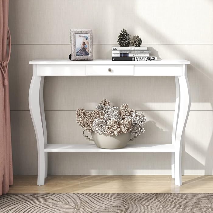 Buy ChooChoo Narrow Console Table for Entryway, Silm Sofa Table with Wood Curved Legs, Tall