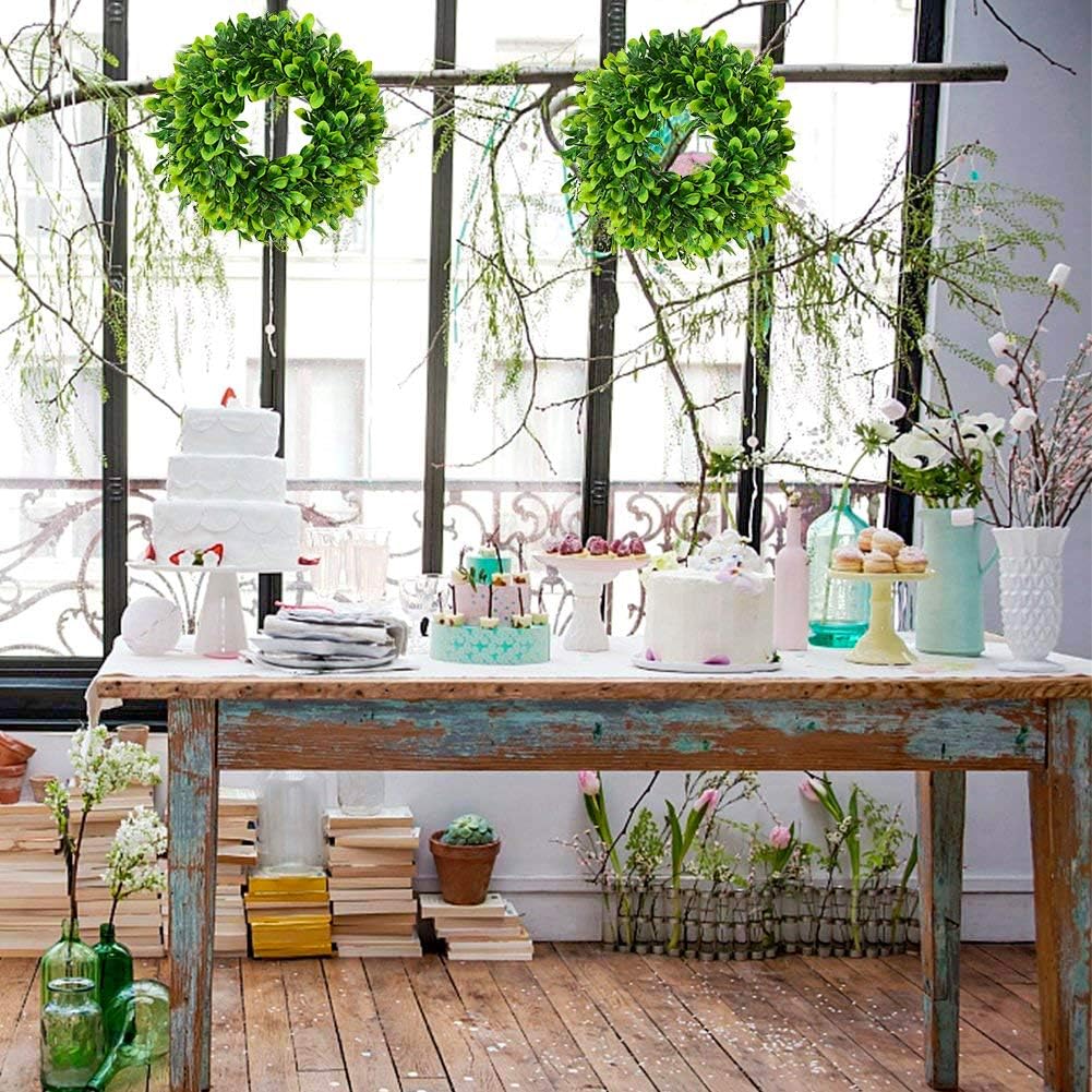 Lvydec Artificial Green Leaves Wreath - 10" Mini-Sized Boxwood Wreath for Window Wall Decor Front Door Home Decoration - Image 5