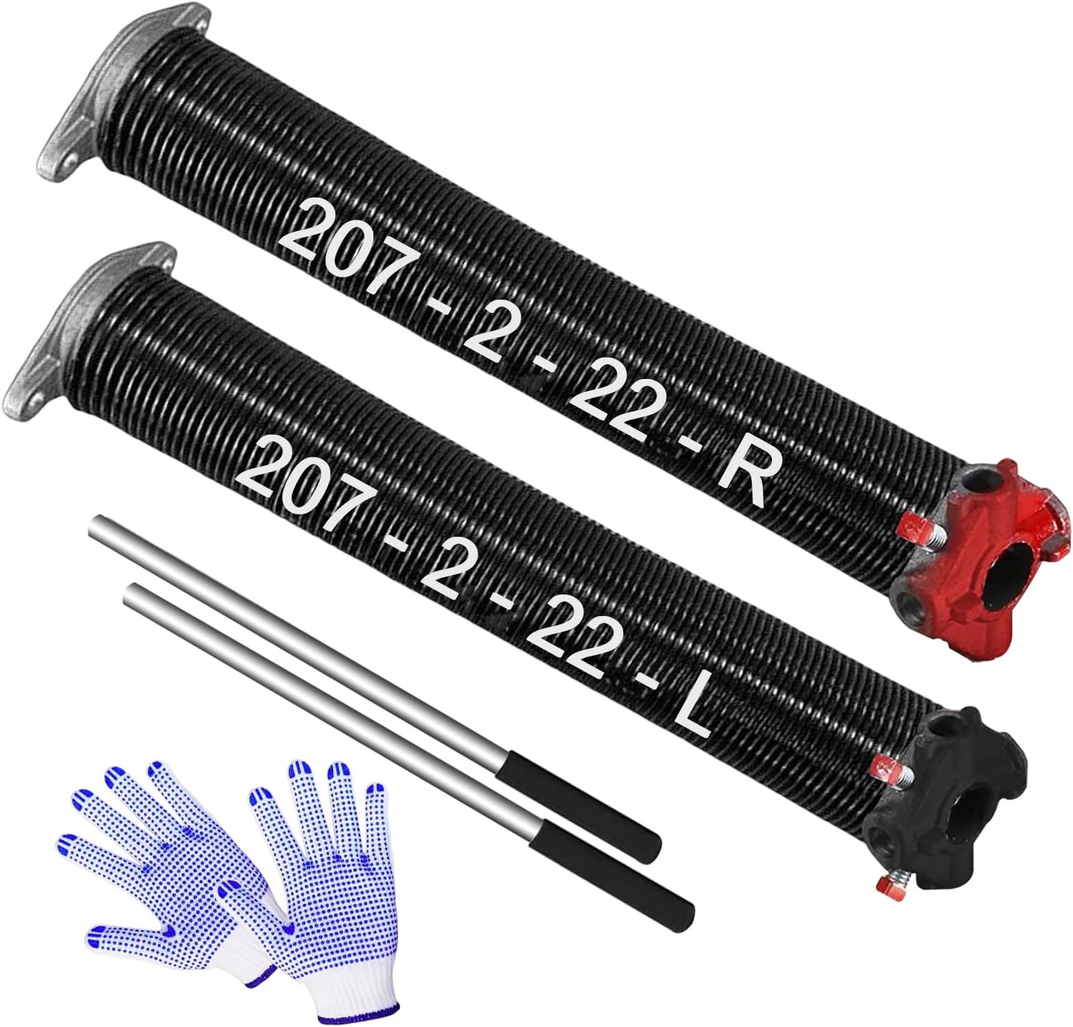 Pair of 2" Garage Door Spring 0.207x2"X22", Garage Door Torsion Spring Kit with Anti Slip Winding Bar & Gloves for Garage Door Spring Replacement