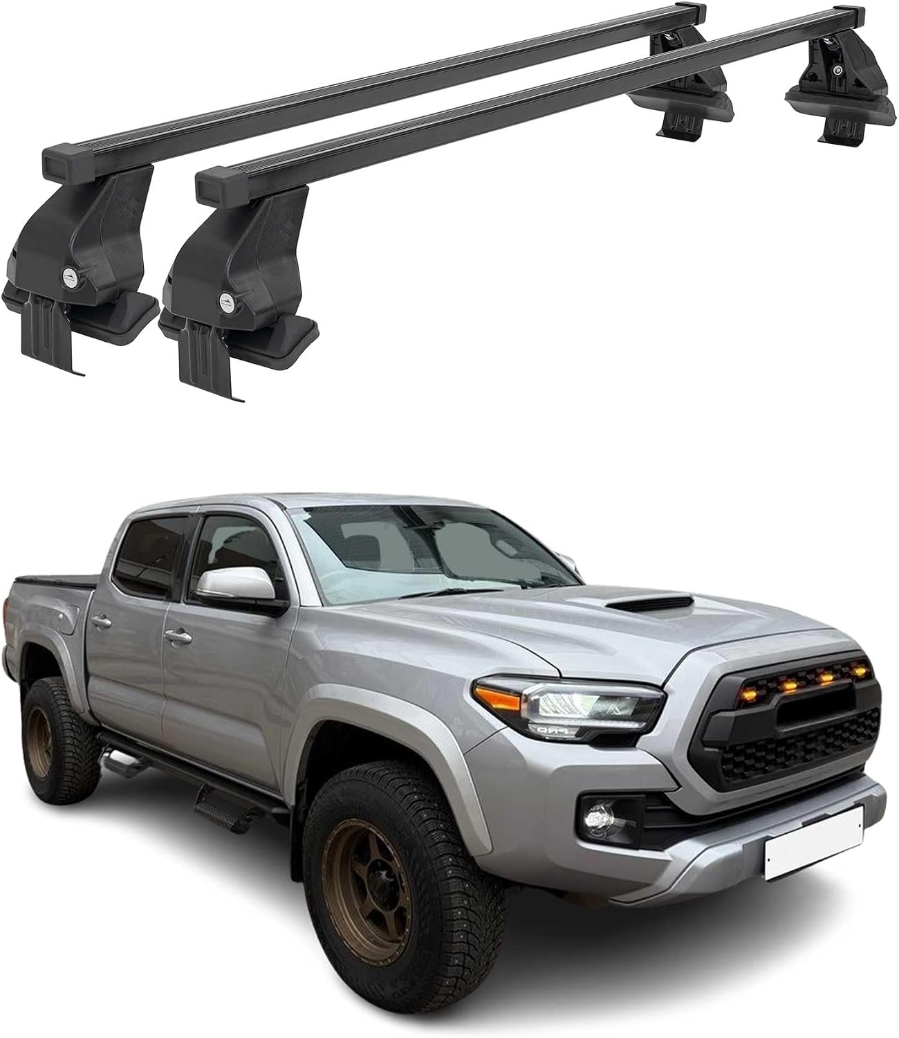 OMAC Roof Rack Cross Bars for Toyota Tacoma 2016-2023 Lockable 110Lbs Steel Black 2Pcs fits Cargo Carriers Kayak Canoe Bike Snowboard