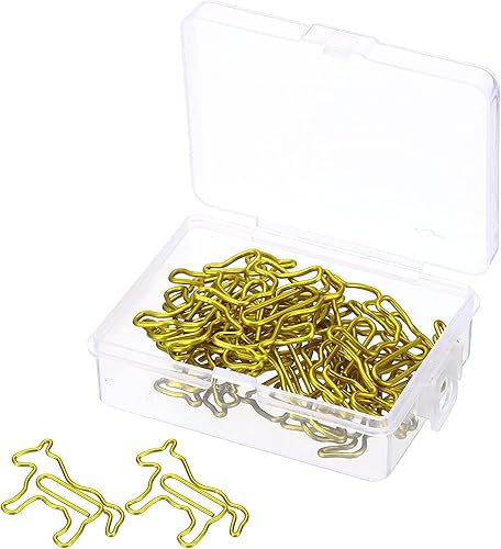 MECCANIXITY Clips de papel con forma de caballo con forma de animal, bonitos marcadores decorativos con caja de 1.5 pulgadas, tono dorado para