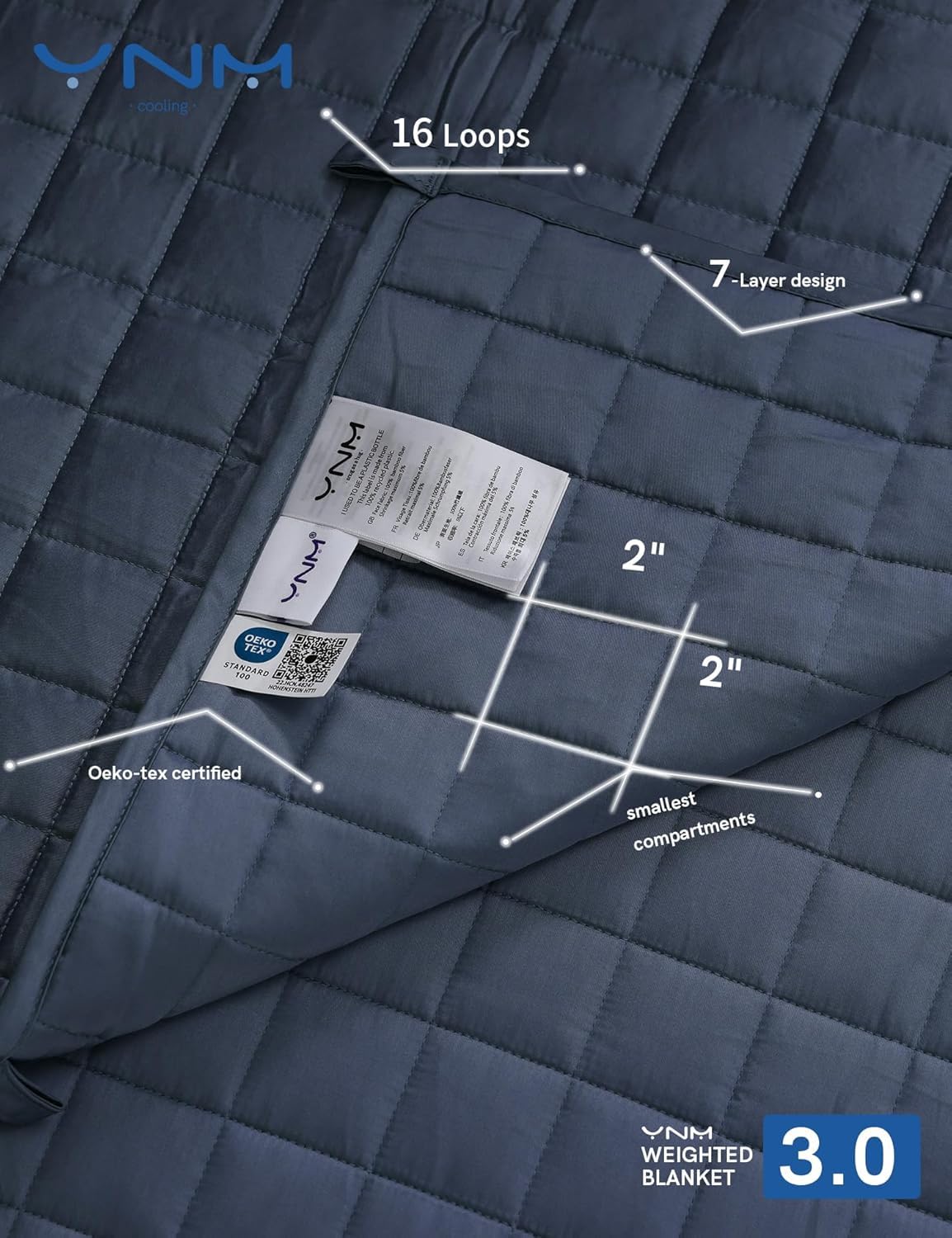 YNM Coperta ponderata rinfrescante, rayon derivato da bambù con perline di vetro di alta qualità (blu grigio, 122 cm x 183 cm, 6,8 kg), adatta per una persona per letto singolo