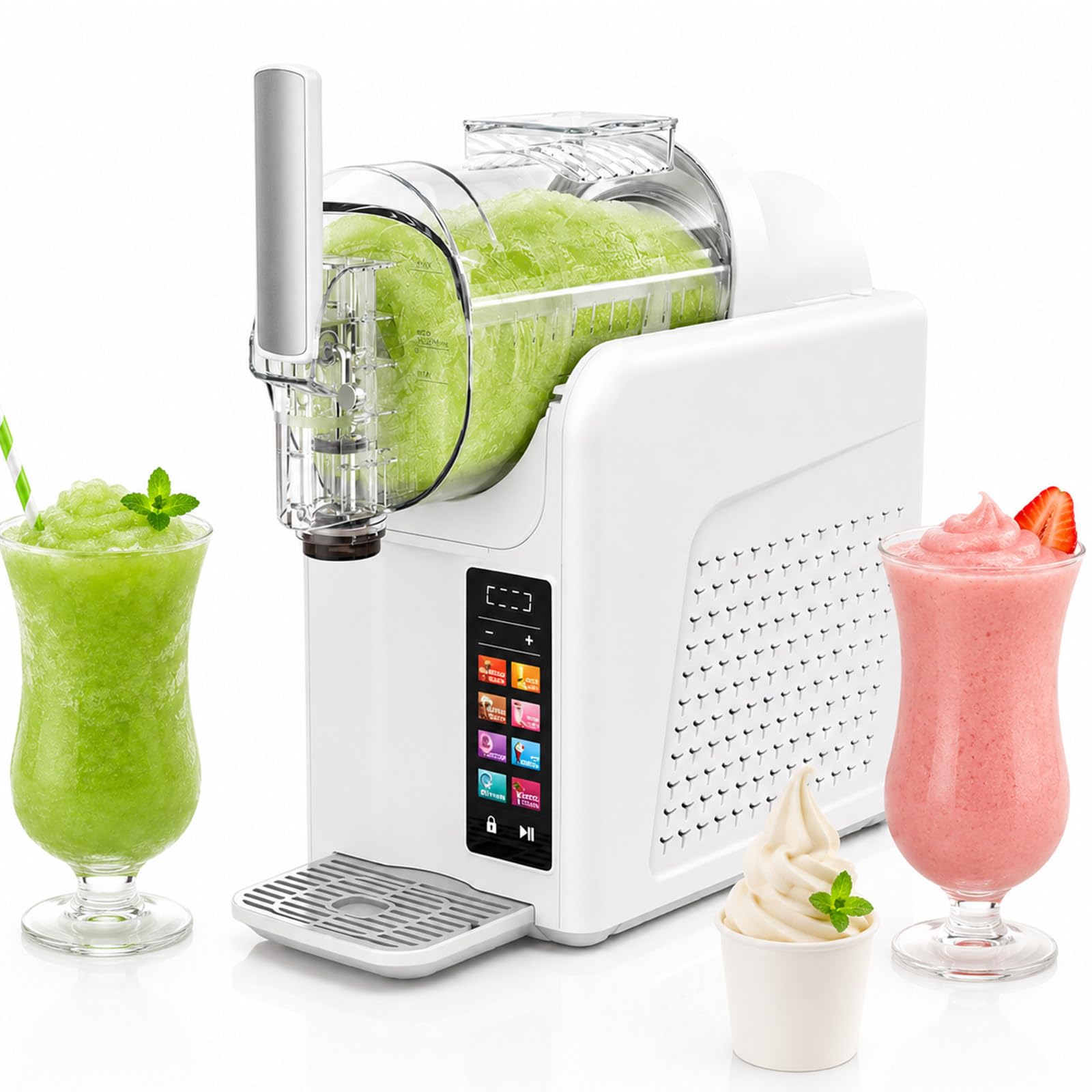 lilishangmao 7-In-1 Slushy Maker 2L – Touch Panel, 185W Commercial Slush Machine for Iced Cocktails, Frappes, Creamy Desserts, Chilled Drinks, with Safety Lock, for Home, Cafes, Parties, RV White