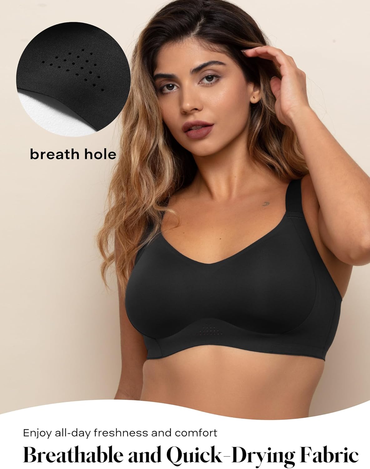 COMFELIE Minimizer Seamless Wireless Bra, Women’s No-Underwire Full Coverage V-Neck Adjustable Straps Push Up Everyday Bra - Image 4