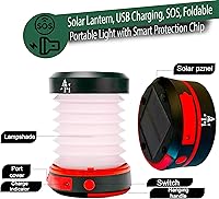 Vista 9 de Solar Camping Lantern - LED Lanterns for Power Outages, Camping Lights, Emergency Flashlight - Collapsible Lamp, Rechargeable W/ Solar or Plug