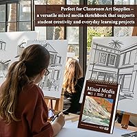 Vista 8 de Cuaderno de bocetos para medios mixtos de 9" x 12" - Cuaderno de bocetos multimedia de tapa dura, encuadernado en espiral, 60 hojas de papel