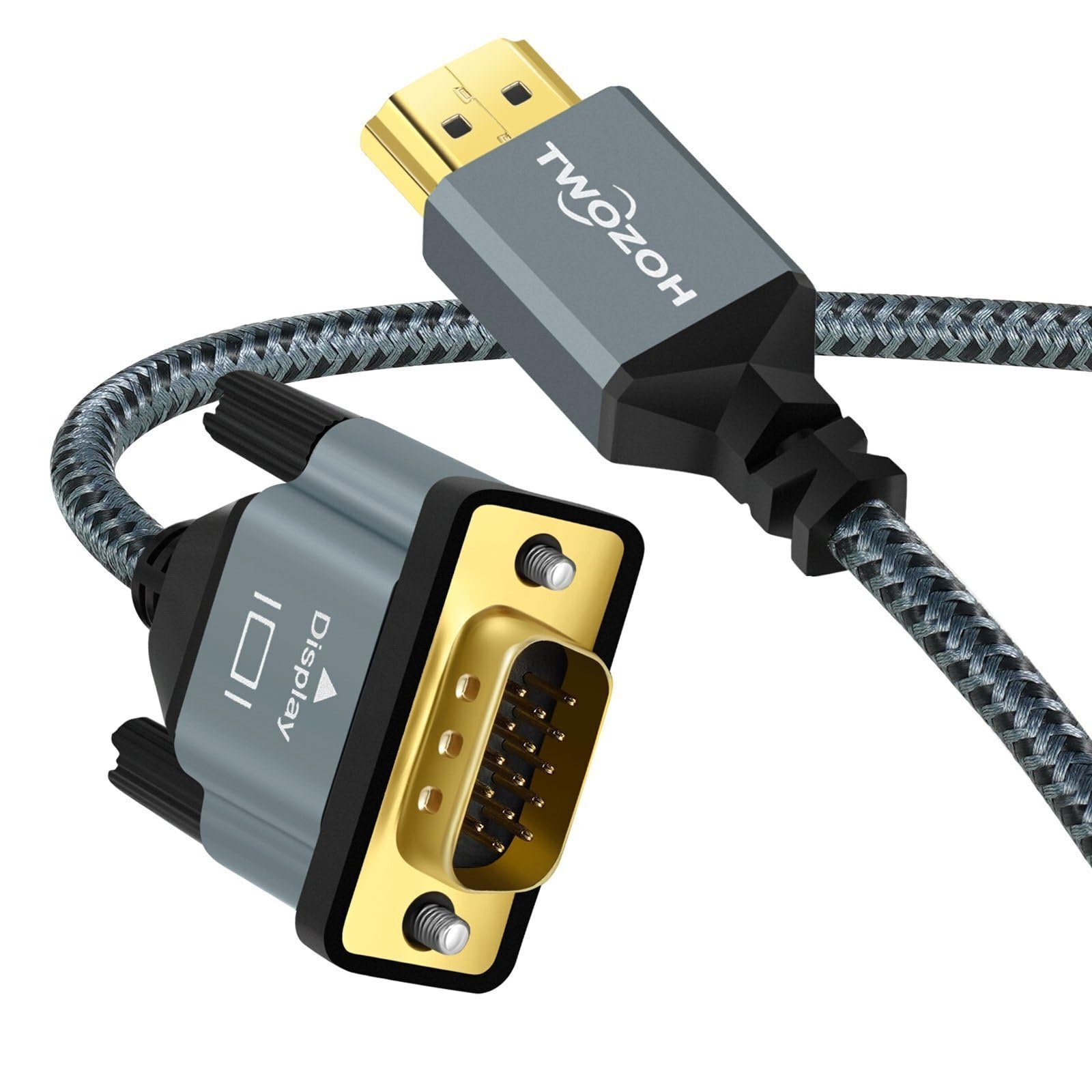 Twozoh Cavo HDMI a VGA 1,5M 2 Pezzi, lega di alluminio Shell Nylon Intrecciato & placcato oro HDMI VGA Supporto 1080P/60HZ per Desktop, laptop, PC, Monitor, Proiettore, HDTV