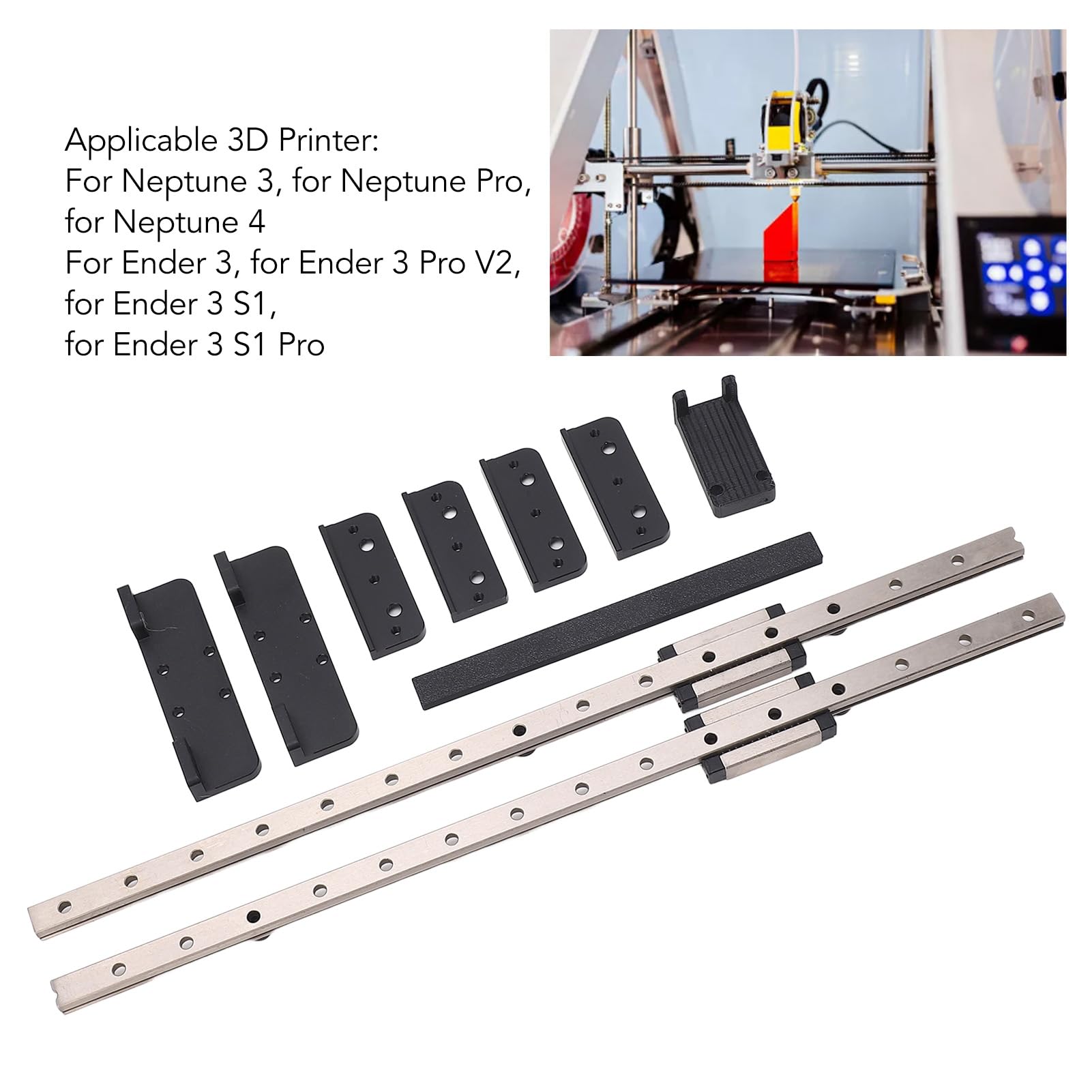 Guide de Rail Linéaire D'axe Y, 2 Rails de Guidage Linéaire pour Imprimante 3D avec 6 Blocs de Chariot, Rails Coulissants à Mouvement Linéaire pour Neptune 3 Pro 4 pour Ender 3 Pro