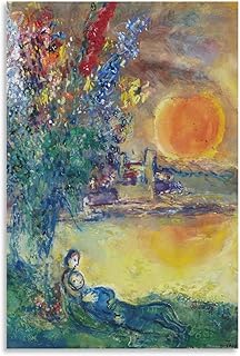 HHUANGL Marc Chagall Painter Work（Red Moon） poster Artworks Picture Print Wall Art Painting Canvas Gift Decor Homes Decorative 12x18inch(30x45cm)