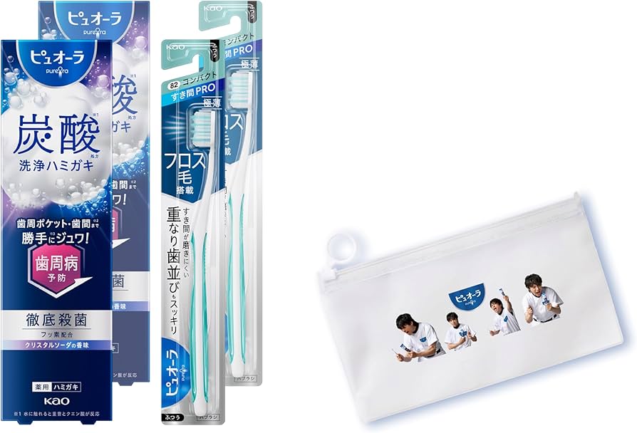 Amazon | ピュオーラ 炭酸ハミガキ 95g×2コ + ハブラシ すき間PRO×2本